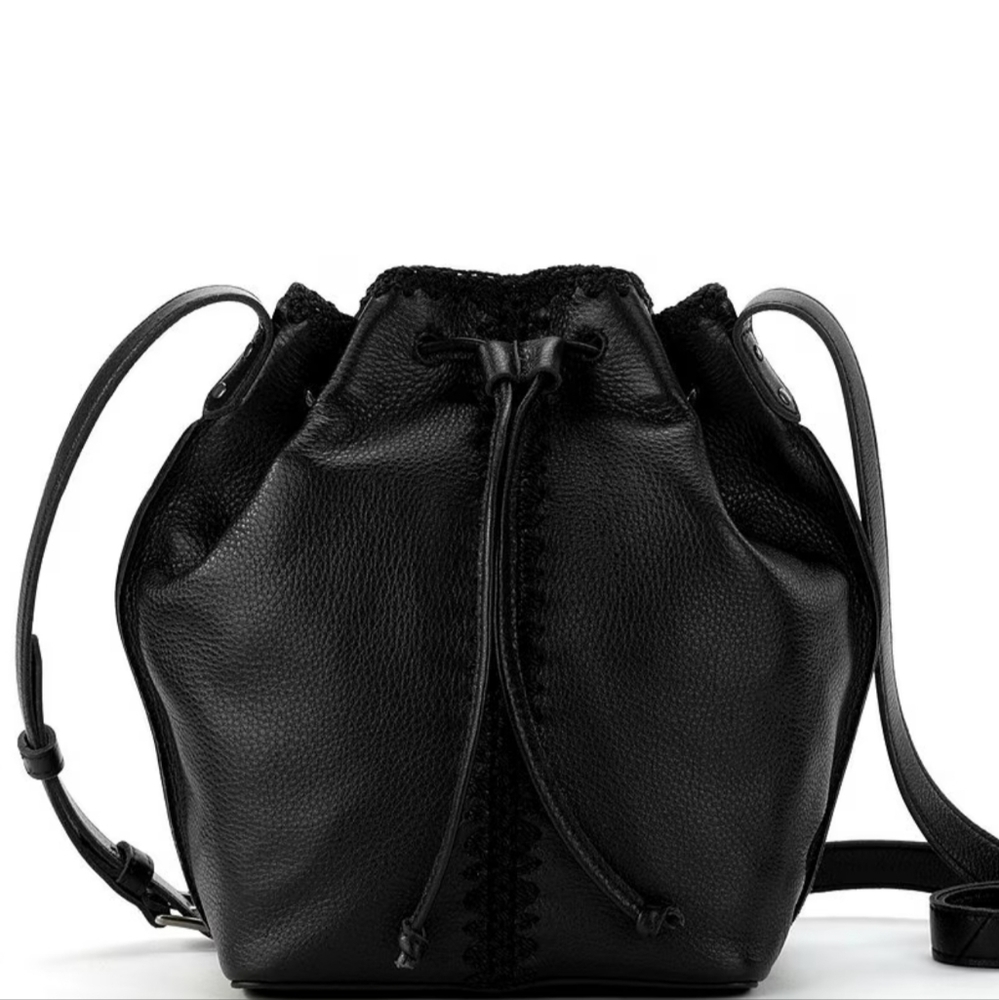 The Sak Black Smooth Leather Drawcord Bucket Bag - Picture 6 of 8